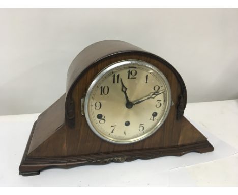 A walnut mantel clock and a canteen of cutlery (2) NO RESERVE
