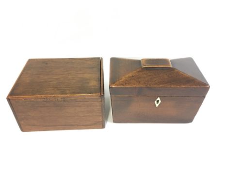 A George III mahogany tea caddy and cigar box. Postage B.