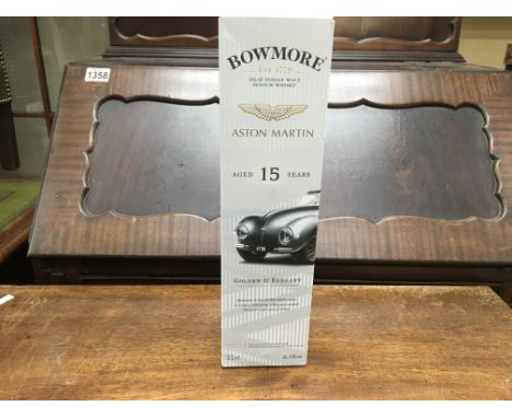 A bottle of Bowmore single malt scotch whisky, Aston Martin edition, aged 15 years. 1litre.