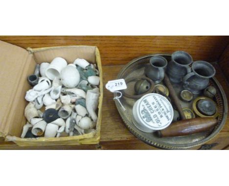 A mixed lot: to include a mid Victorian ceramic pot, depicting a label 'Cold Cream of Roses prepared by Young & Postmans Phar