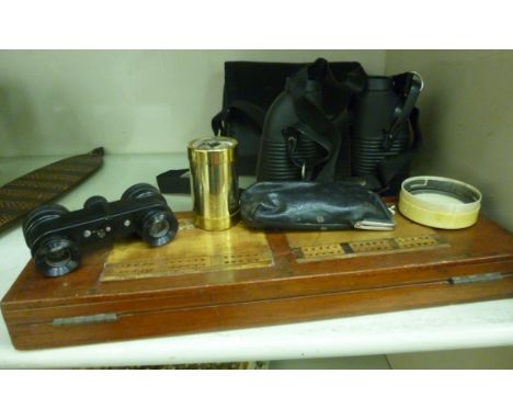 A mixed lot: to include a pair of TB Winter & Son, Newcastle opera glasses, in a soft hide case; a pair of Jason 7'' x 35'' f