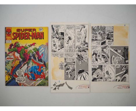 SUPER SPIDER-MAN #289 COMIC & ACTUAL BLACK AND WHITE ARTWORK BOARD (3 in Lot) - The MARVEL US office would use a Zipatone pro