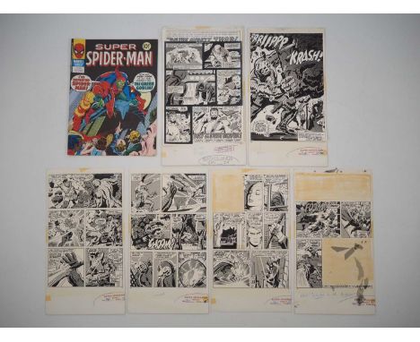 SUPER SPIDER-MAN #291 COMIC & ACTUAL BLACK AND WHITE ARTWORK BOARD (7 in Lot) - The MARVEL US office would use a Zipatone pro