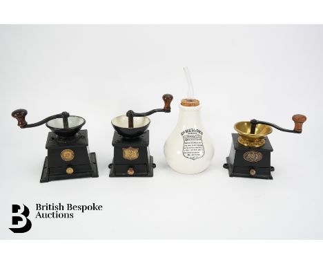 Late 19th century J &amp; J Siddons Coffee Grinder, an A. Kenrick Coffee Grinder and one other coffee grinder. This lot concl