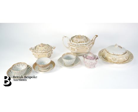 19th Century Coalport Feldspar tea pot circa 1820, a sugar bowl and cover circa 1820, Coalport Feldspar muffin dish and cover