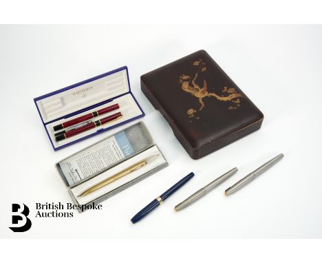 Waterford Paris ink pen and roller ball pen boxed, two Parker ink pens, boxed Sheaffer parker pencil, Sheaffer ink pen togeth