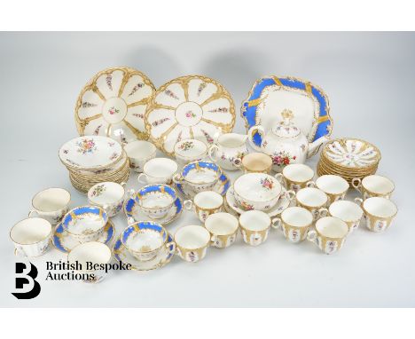 Royal Worcester Roanoke design part tea set, comprising tea pot, creamer, sugar bowl, seven cups, eight saucers, two cake pla