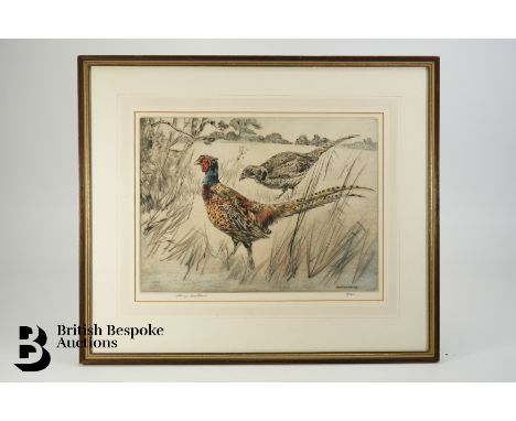 Henry Wilkinson (1921-2011) Two colour etchings depicting pheasants and gun dogs. Each signed in pencil by the artist to marg