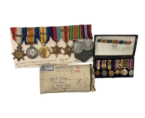 WWI and WWII group of seven medals including Mons Star with 5th Aug-22nd Nov 1914 clasp named to M.C.Cpl. A.B. Giband 29048 R