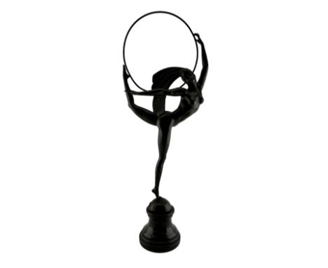 Art Deco design bronze figure after J.P.Morante modelled as a hoop dancer with signature and foundry mark on marble base H67c