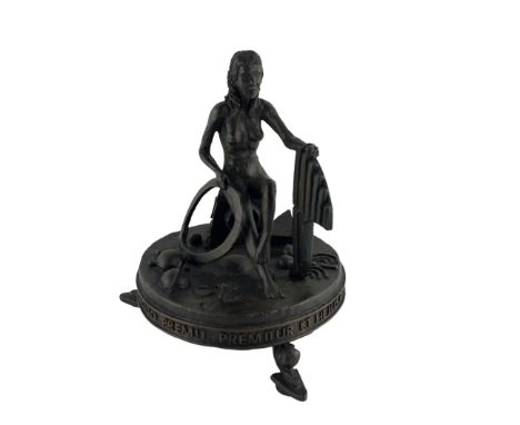 Tom Merren (20th Century)-Bronze sculpture depicting 'Newton's Third Law of Motion' with a seated female figure, signed and t