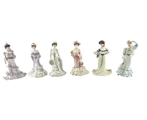 Six Coalport Golden Age limited edition figures comprising 'Beatrice at the Garden Party', 'Louisa at Ascot', 'Georgina', 'Al