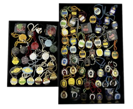 Collection of 1970s, 80s &amp; 90s enamel members' racecourse badges, including twenty-four for Pontefract, twenty-eight for 