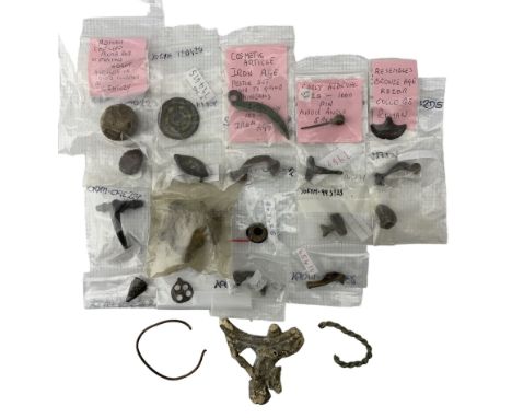 Roman British - collection of head-stud, trumpet, knee and dolphin brooches and fragments, with two bracelet fragments and di