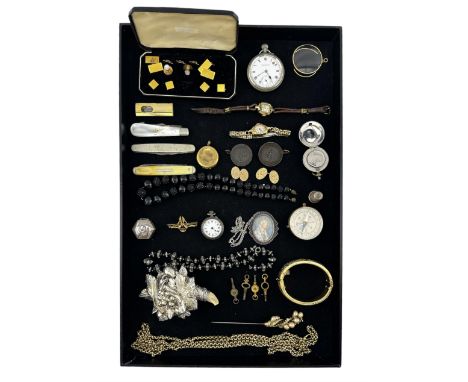 Italian Magrino silver filled cornucopia, costume jewellery, cigar cutter, wrist and pocket watches, fob watch, sovereign cas