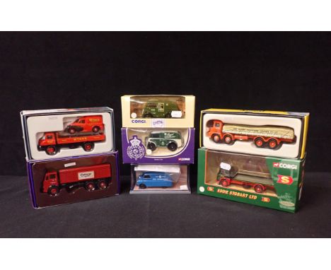 A CORGI BUILDING BRITAIN MODEL VEHICLE - RUGBY CEMENT FODEN LORRY 13905, BOXED and six other Corgi commercial vehicles, all b