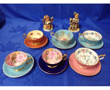 AYNSLEY CABINET CUPS AND SAUCERS (6) with two Hummel figurines