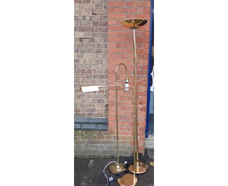 TWO GILDED DIMMABLE DESIGNER FLOOR LAMPS&nbsp;together with one brass floor lamp, very high quality