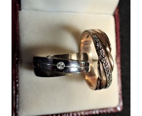 TWO 9CT GOLD DIAMOND RINGS the solitaire ring size N, the other ring size R (2)