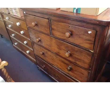 A VICTORIAN PAINTED PINE CHEST OF DRAWERS with white ceramic knobs 100cm wide (some mouldings cut off) and a Victorian mahoga