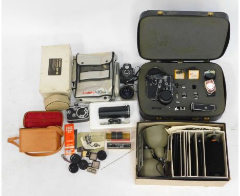 A group of camera and related equipment, to include a Paillard Bolex cine camera, cased with accessories, an Ensign Ful-Vue, 