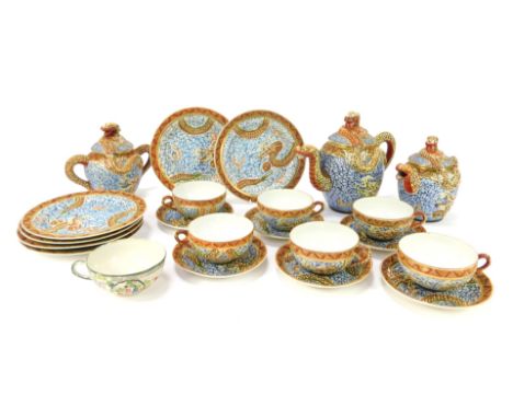 A 20thC Oriental eggshell porcelain tea service, comprising teapot, milk jug, two handled sugar bowl, teacups and saucers, sa