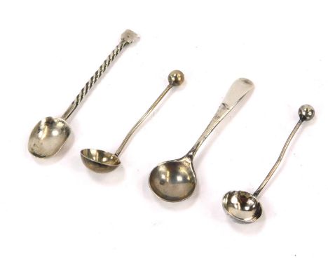 Four caddy spoons, each white metal, unmarked, one with reeded stem, ¼oz. (4)