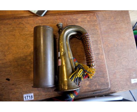 Mayers and Harrison military bugle with crows foot, and a shell casing. Not available for in-house P&amp;P 