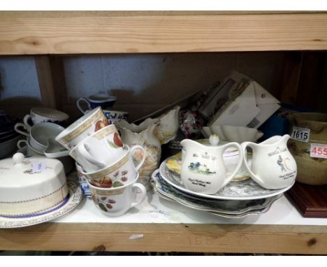 Shelf of mixed ceramics including a Oriental tea service. Not available for in-house P&amp;P 