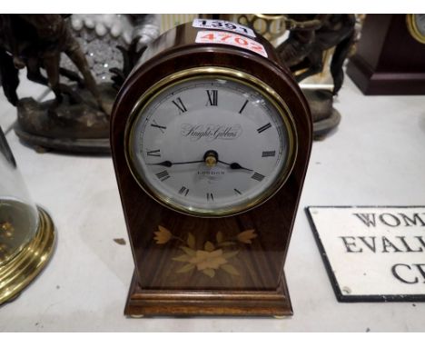 Mantle clock by Knight Gibbins in Mahogany case with marquetry flower inlay. Not available for in-house P&amp;P 