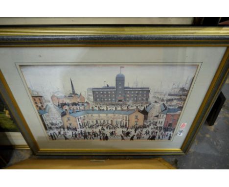 LS Lowry factory scene framed print, 86 x 72 cm. Not available for in-house P&amp;P 