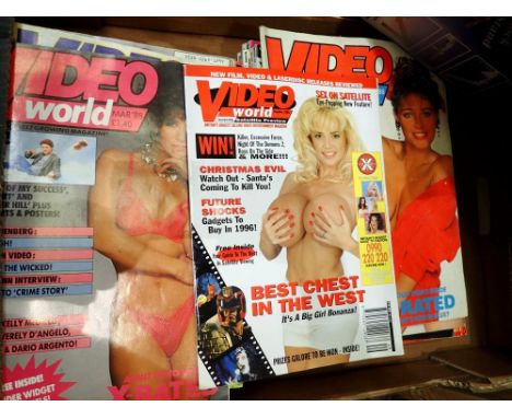 Box of adult magazines including bizarre and vintage video world including Linda Lusardi issue 1988. Not available for in-hou