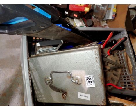 Mixed tools and a cash box with keys. Not available for in-house P&amp;P 