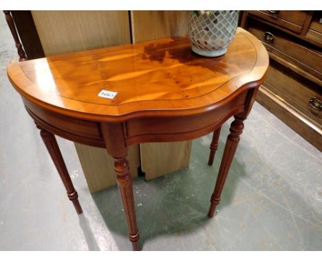 Walnut effect console table with carved and turned supports. Not available for in-house P&amp;P 