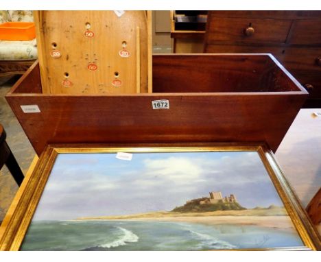 Vintage bagatelle, painting and an oak box. Not available for in-house P&P 