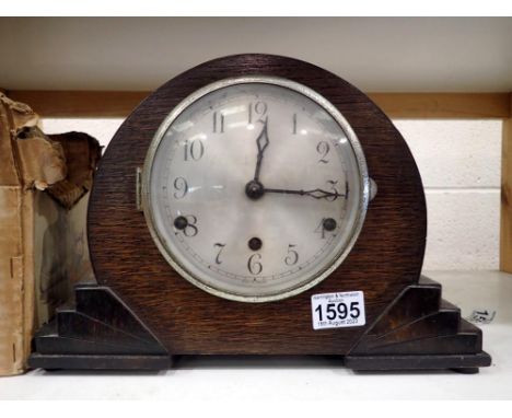 Oak cased Westminster chime mantle clock. Not available for in-house P&amp;P 