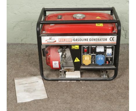 A BGE3000 Gasoline Generator with user manual.  looks like the connector for the fuel pipe has been broken would need to be r