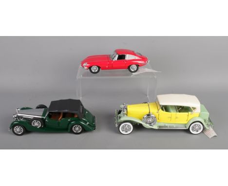 Three Franklin Mint 1:24 Precision die cast model cars: 1930 Duesenberg J Derham Tourster (L23cm with certificate), 1938 Alvi