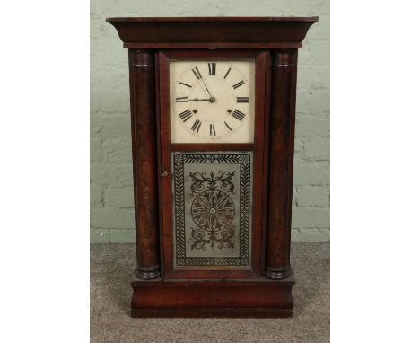 A 19th century Birge &amp; Fuller of Bristol, Connecticut, eight day shelf clock in mahogany veneer case with column supports