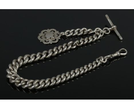 An antique sterling silver Albert chain, fully hallmarked, length 32cm, weight 98g.