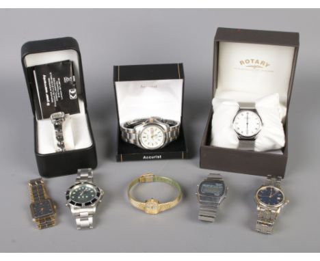 A collection of assorted Gent's and Ladies wristwatches, to include Rotary, Seiko Kinetic, Accurist and J.B. Champion diamond