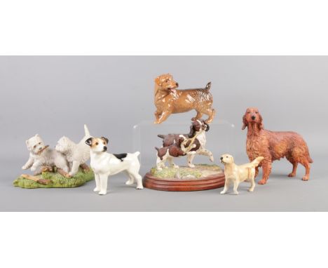 A collection of ceramic and composite dog figures, including examples by Beswick, Border Fine Arts and Teviotdale.