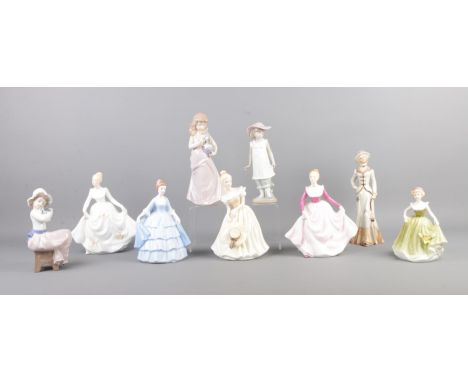 Nine ceramic figures, to include three NAO and two Shudehill examples.
