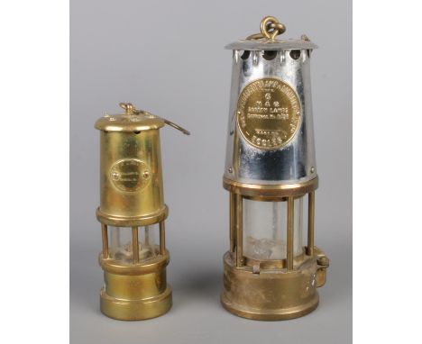 A Eccles Protector Lamp &amp; Lighting Type 6 No. B/28 miners lamp (H26cm) with a Hockley Lamp &amp; Limelight Company brass 