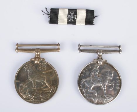 A 1914-1918 WWI war medal presented to PTE A.J.Smart, together with a War Medal 1939–1945 and a black white cloth bar Maltese
