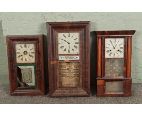 Three Chauncey Jerome of New Haven, American shelf clocks with Roman numeral dials and glazed fronts.  All in need of repair.