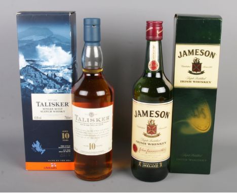 Talisker 10 Year Single Malt Whisky (45.8% 70cl) with Jameson blended Irish Whiskey (40% 70cl) , both boxed.