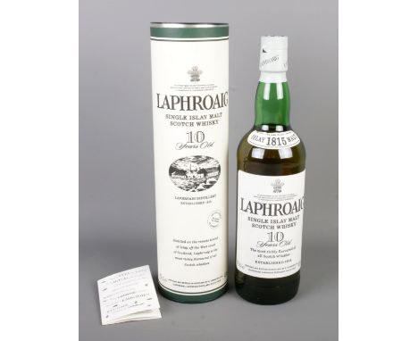 Laphroaig 10 Year Old Single Islay Malt Scotch Whisky, 40% 70cl with tube.