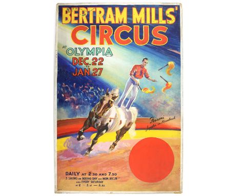 Bertram Mills Circus, Olympia - 'Ferroni Juggler on Horse-back' (1937), original hand painted poster artwork, on board, 75 x 