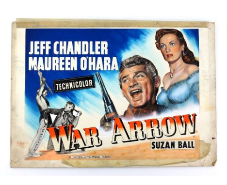 War Arrow (1954) - Original hand painted poster artwork, starring Jeff Chandler and Maureen O'Hara, on board, 61 x 54 cm. Pro